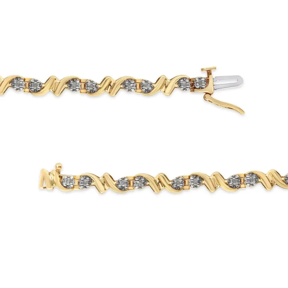 Elegance Redefined with Cttw Diamond Contoured Double Wave Tennis Bracelet