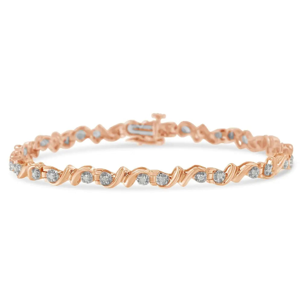 Elegance Redefined with Cttw Diamond Contoured Double Wave Tennis Bracelet