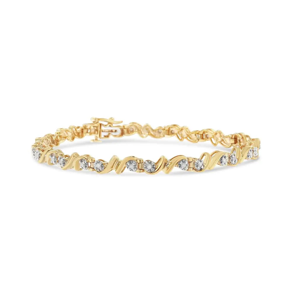 Elegance Redefined with Cttw Diamond Contoured Double Wave Tennis Bracelet