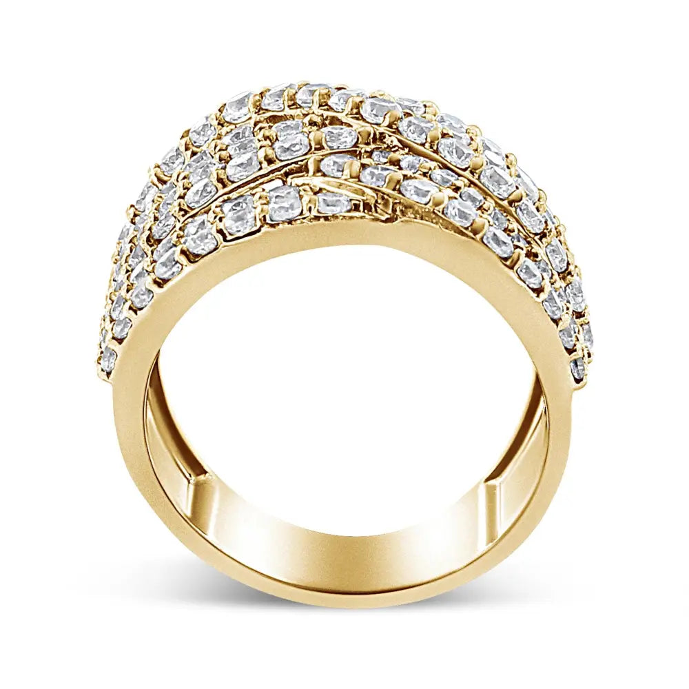 10k Yellow Gold 3.0 Cttw Diamond Eight-row Crossover Statement Band Ring