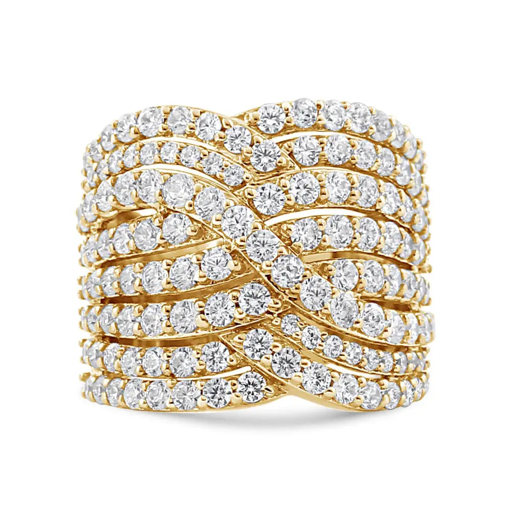 10k Yellow Gold 3.0 Cttw Diamond Eight-row Crossover Statement Band Ring - 6