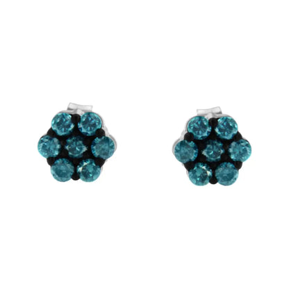 0.5 Cttw Sterling Silver Blue Diamond Floral Stud Earrings I2-i3 Clarity)