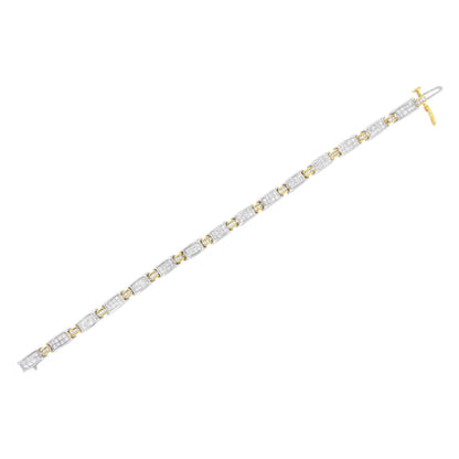 14k Two-tone Gold Princess & Baguette-cut Diamond Link Bracelet (3.00 Cttw)