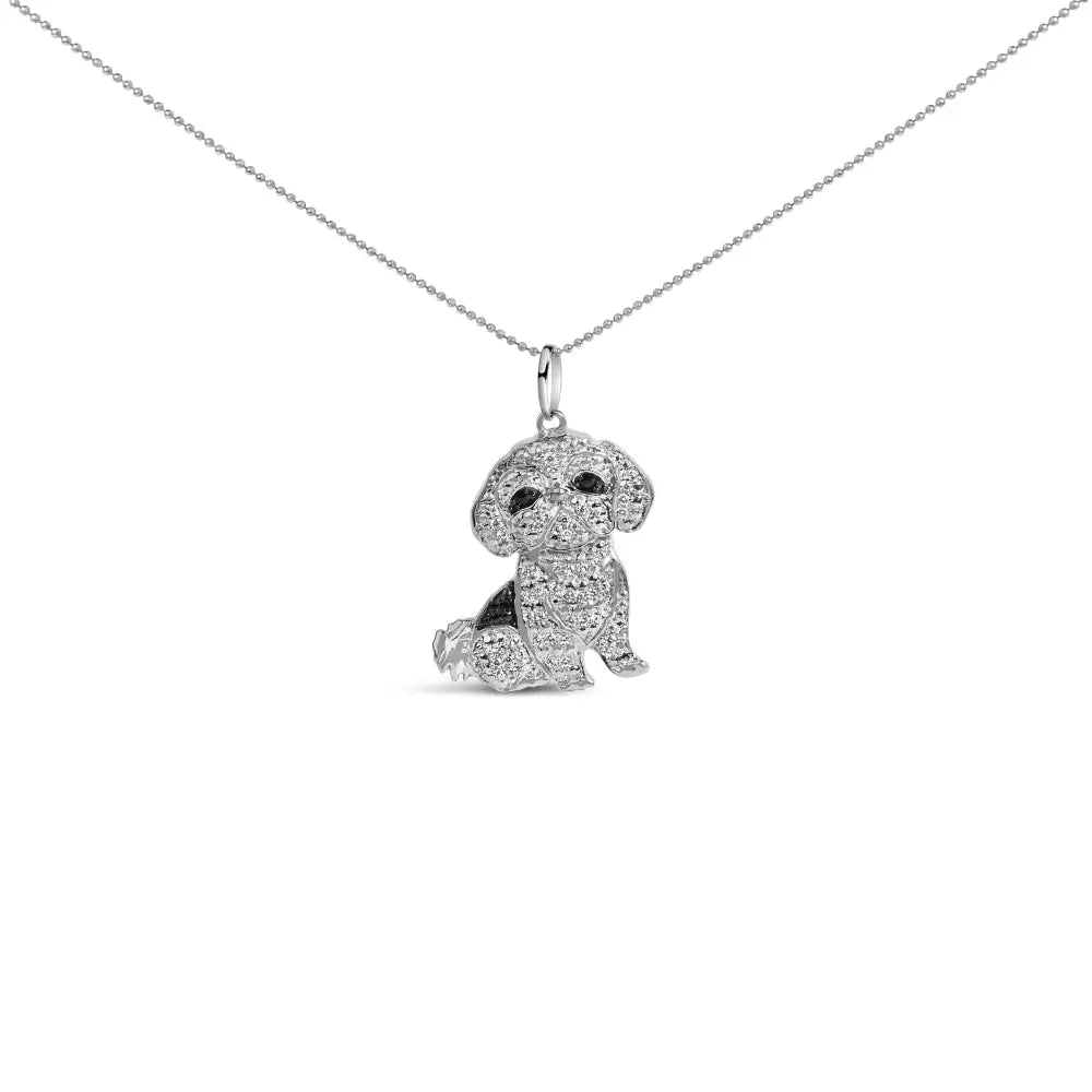 Adorable Shih Tzu Pendant Necklace –.925 Sterling Silver with Diamonds