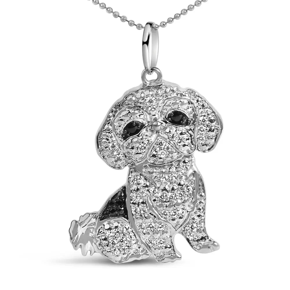 Adorable Shih Tzu Pendant Necklace –.925 Sterling Silver with Diamonds