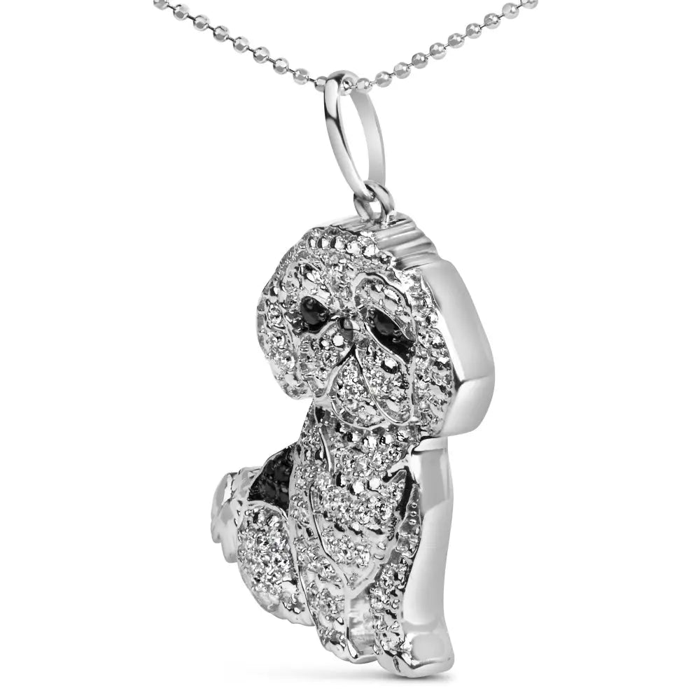 Adorable Shih Tzu Pendant Necklace –.925 Sterling Silver with Diamonds