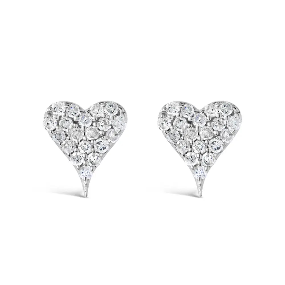 Elegant 1/10 Cttw Diamond Heart Shaped Stud Earrings in Silver