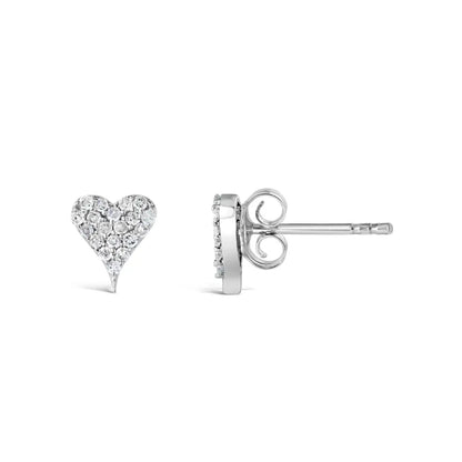 Elegant 1/10 Cttw Diamond Heart Shaped Stud Earrings in Silver