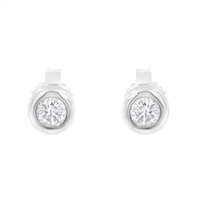 Elegant 10k Gold Bezel-set Stud Earrings with Colorless Diamond Cttw