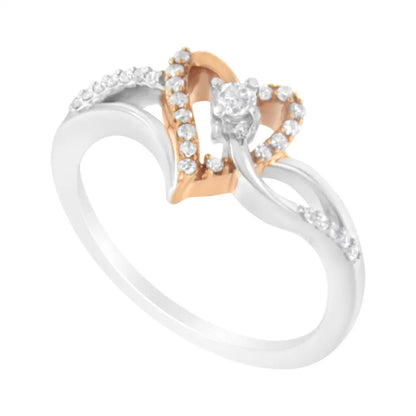 Elegant 10k Rose Gold Plated Sterling Silver Cttw Diamond Two Tone Ring