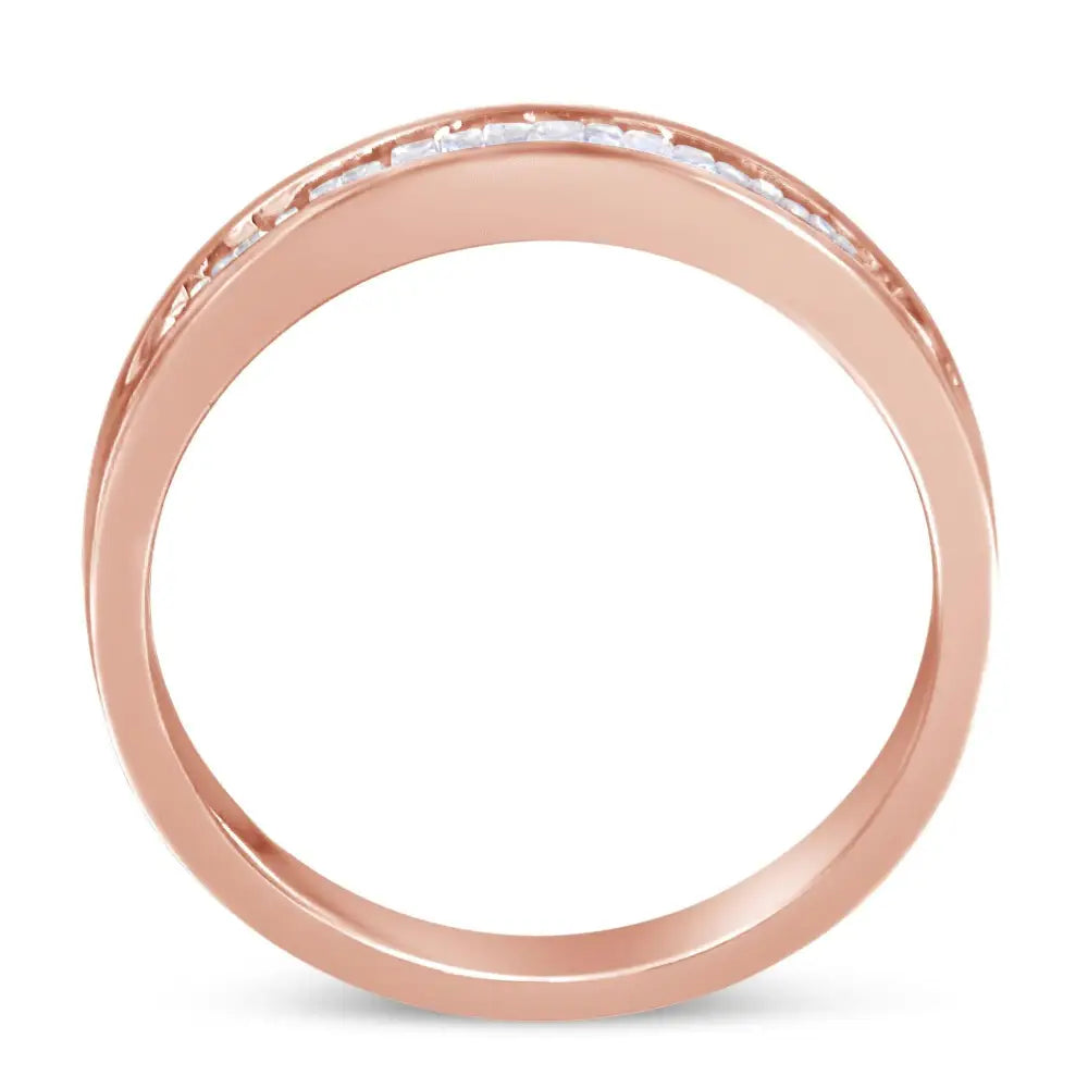 Elegant 10k Rose Gold Stackable Band Ring with Cttw Diamond Channel-set