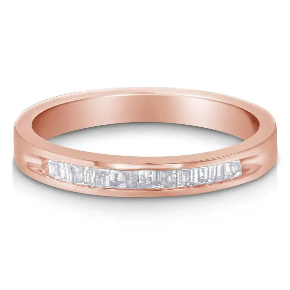 Elegant 10k Rose Gold Stackable Band Ring with Cttw Diamond Channel-set