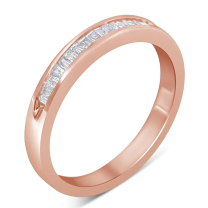 Elegant 10k Rose Gold Stackable Band Ring with Cttw Diamond Channel-set