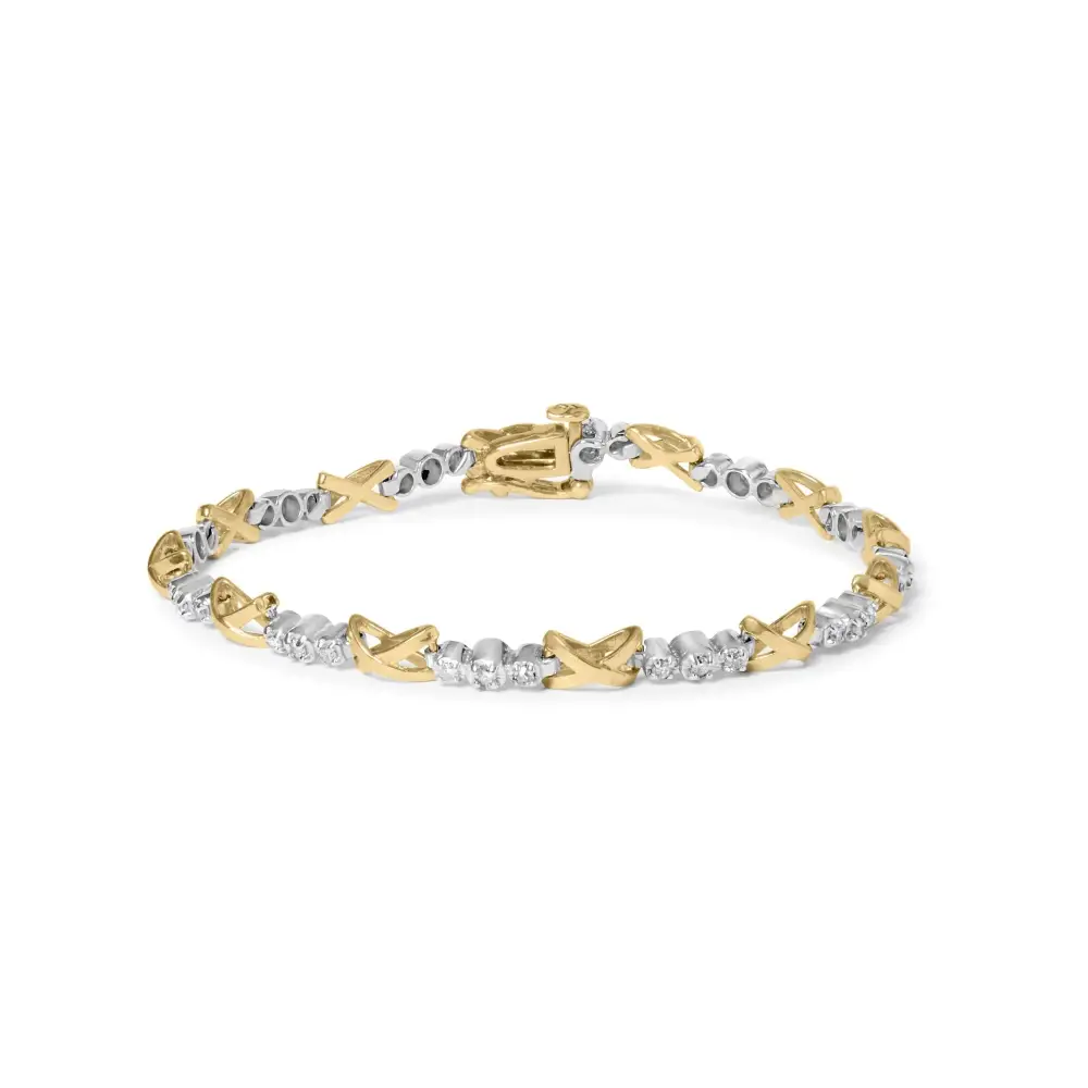 Elegant 10k Two-tone Gold X-link 7’’ Bracelet with Cttw Diamond Alternating