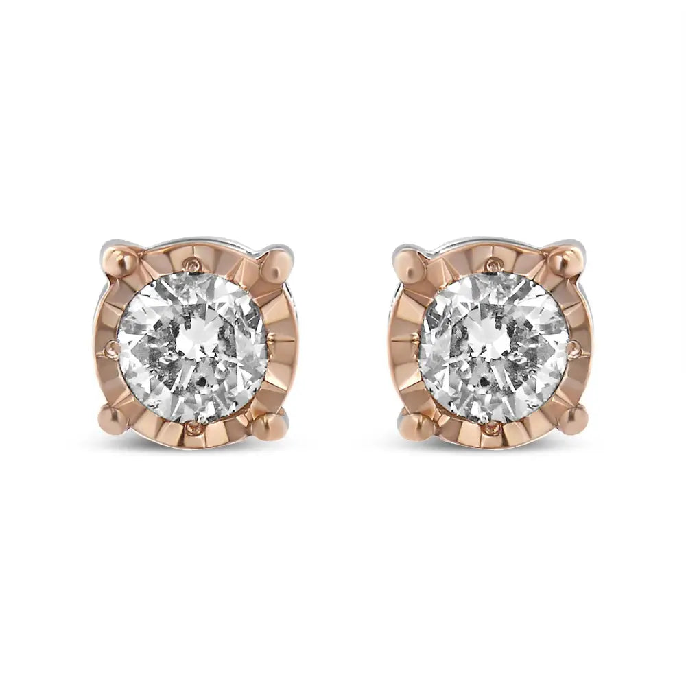 Elegant 10k Two-tone Yellow Gold Stud Earrings with Cttw Round Diamond