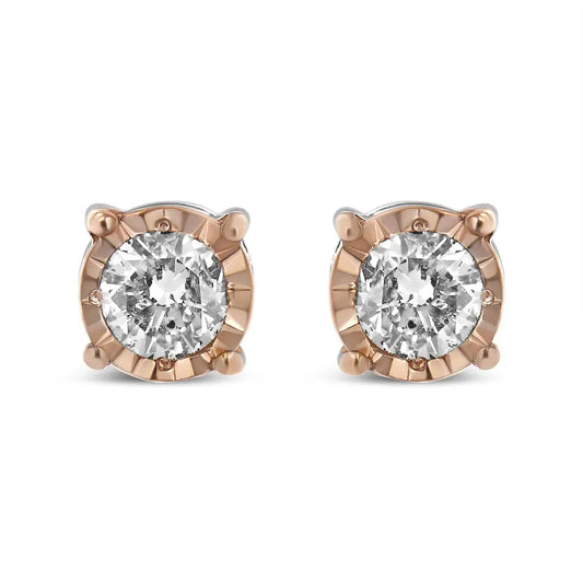 Elegant 10k Two-tone Yellow Gold Stud Earrings with Cttw Round Diamond