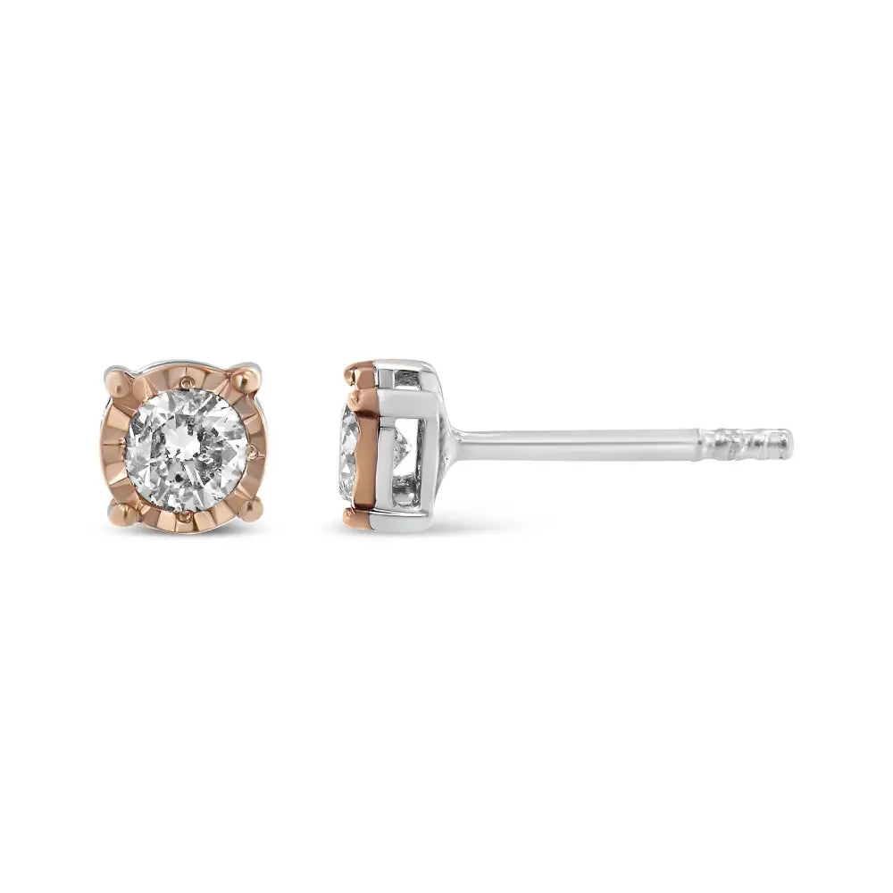 Elegant 10k Two-tone Yellow Gold Stud Earrings with Cttw Round Diamond