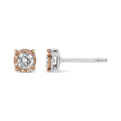 Elegant 10k Two-tone Yellow Gold Stud Earrings with Cttw Round Diamond