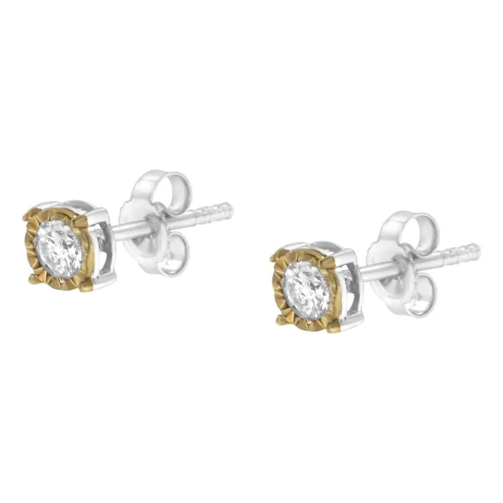 Elegant 10k Two-tone Yellow Gold Stud Earrings with Cttw Round Diamond