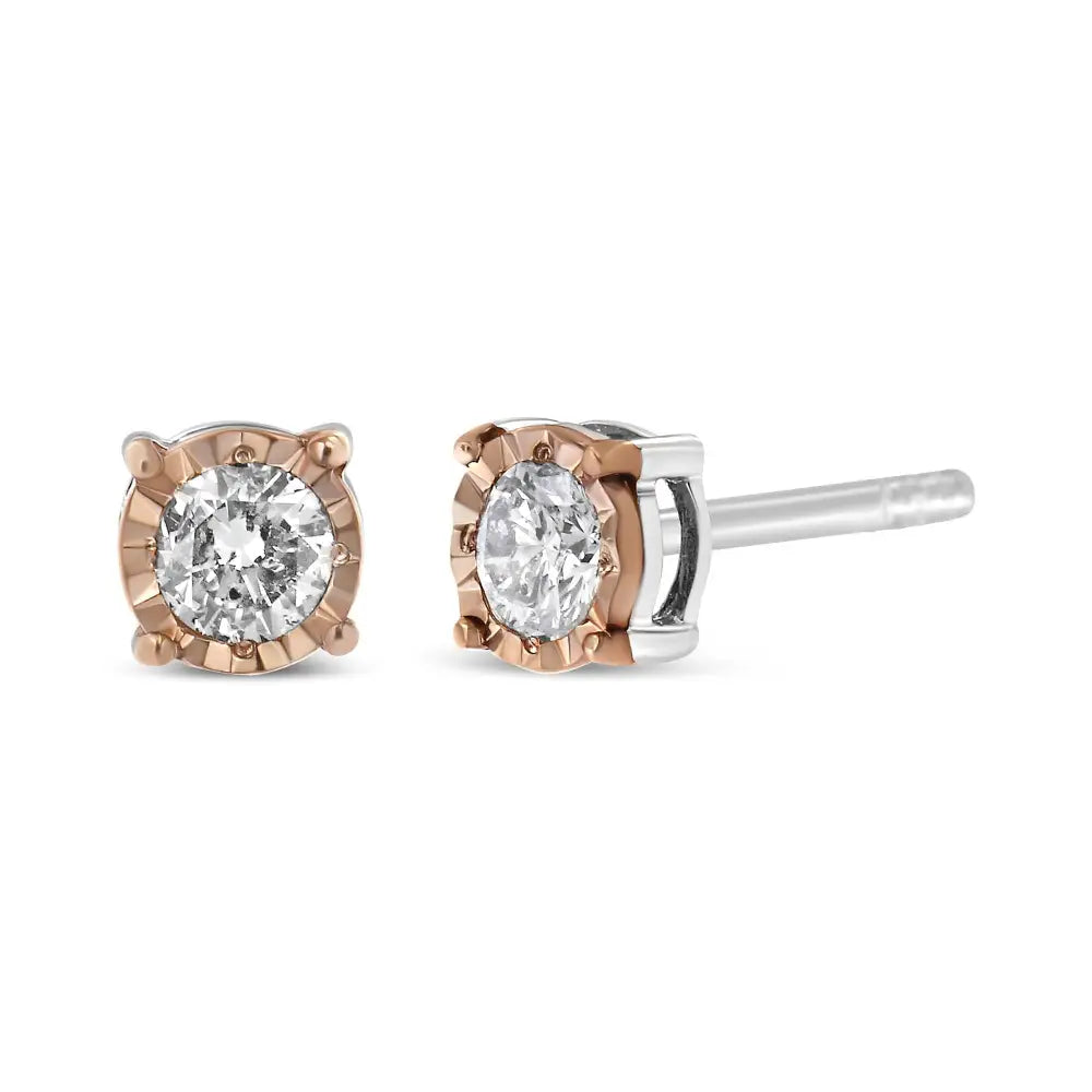 Elegant 10k Two-tone Yellow Gold Stud Earrings with Cttw Round Diamond