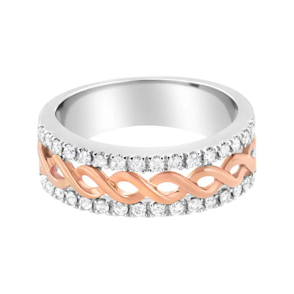 Elegant 10k White and Rose Gold Infinity Ribbon Band with Cttw Diamond Split