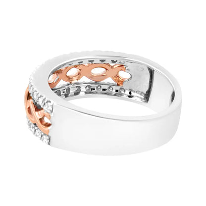 Elegant 10k White and Rose Gold Infinity Ribbon Band with Cttw Diamond Split