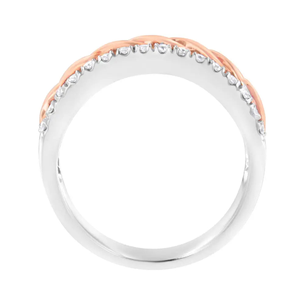 Elegant 10k White and Rose Gold Infinity Ribbon Band with Cttw Diamond Split