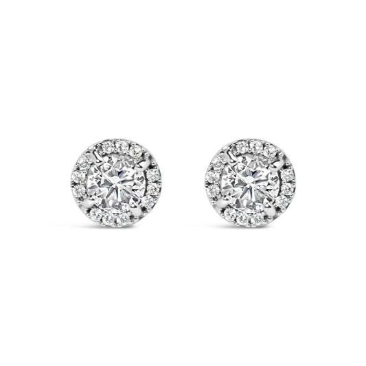 Elegant 10k White Gold 1.00 Cttw Diamond Hidden Halo Stud Earrings