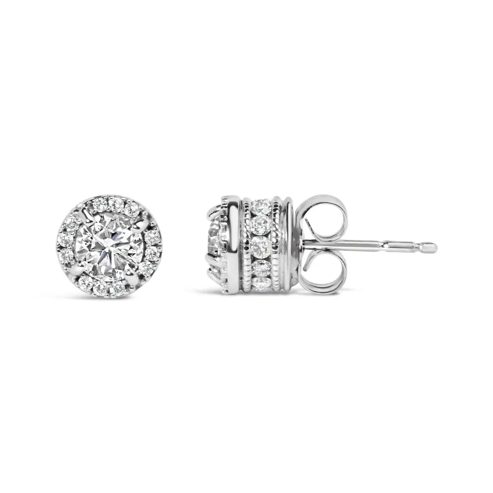 Elegant 10k White Gold 1.00 Cttw Diamond Hidden Halo Stud Earrings