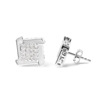 Elegant 10k White Gold Cttw Composite Princess Diamond Square Earrings