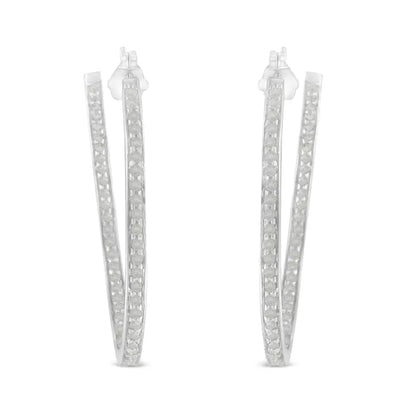 Elegant 10k White Gold Cttw Diamond Inside-out Hoop Earrings - White