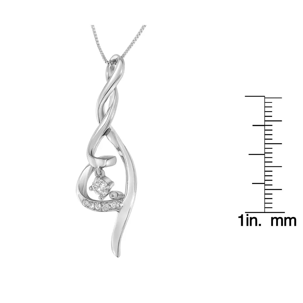 Elegant 10k White Gold Cttw Diamond Swirl Pendant Necklace