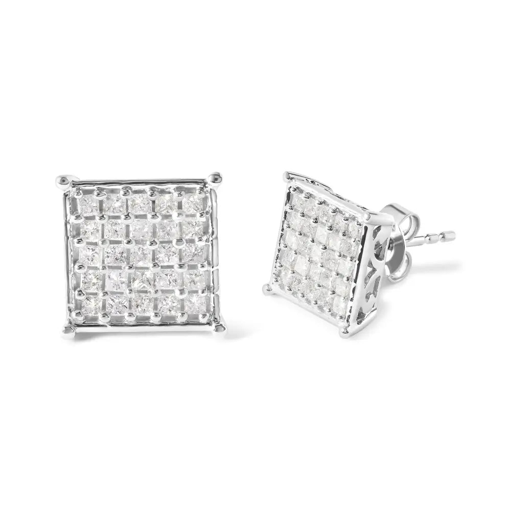 Elegant 10k White Gold Cttw Princess Diamond Composite Stud Earrings