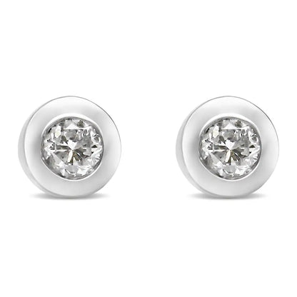 Elegant 10k White Gold Diamond Bezel-set Studs with Brilliant Clarity