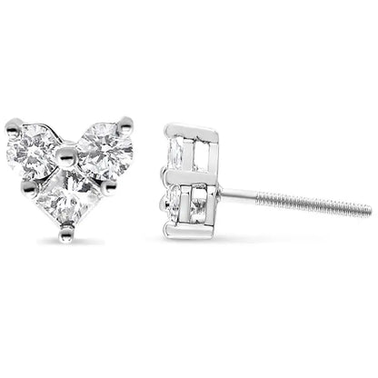 Elegant 10k White Gold Diamond Trio Heart Stud Earring for Timeless Beauty