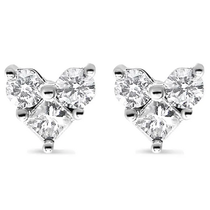 Elegant 10k White Gold Diamond Trio Heart Stud Earring for Timeless Beauty