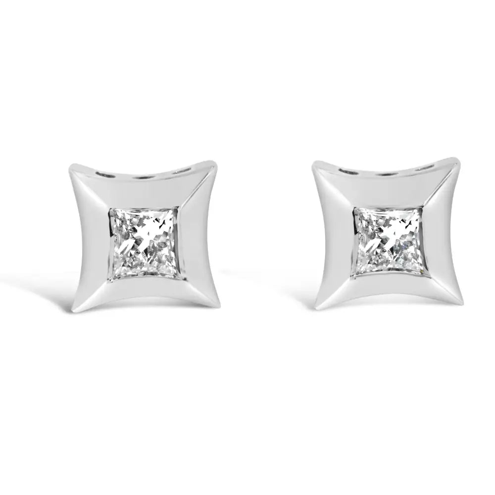 Elegant 10k White Gold Invisible Set Princess-cut Diamond Studs