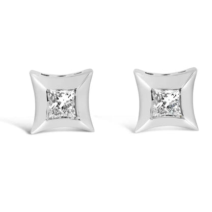 Elegant 10k White Gold Invisible Set Princess-cut Diamond Studs