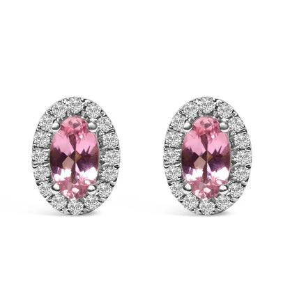 10k White Gold 5x3 Mm Oval Birthstone & Diamond Halo Stud Earrings (i-j Color)