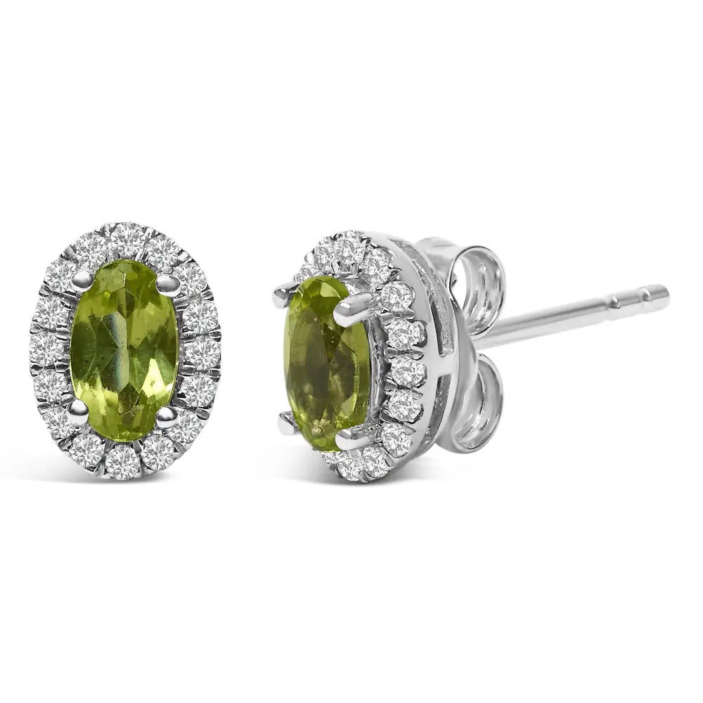 10k White Gold 5x3 Mm Oval Birthstone & Diamond Halo Stud Earrings (i-j Color)