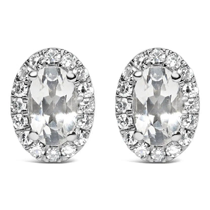 10k White Gold 5x3 Mm Oval Birthstone & Diamond Halo Stud Earrings (i-j Color)