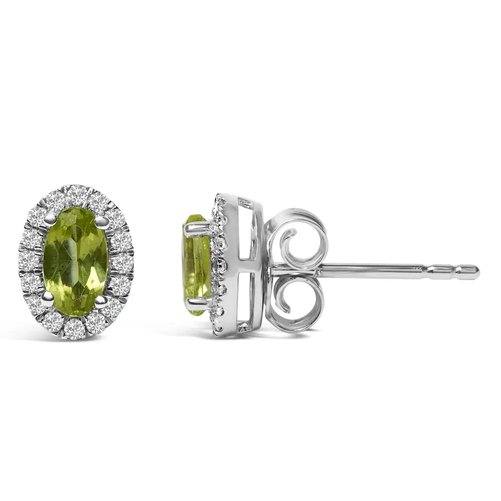 10k White Gold 5x3 Mm Oval Birthstone & Diamond Halo Stud Earrings (i-j Color)