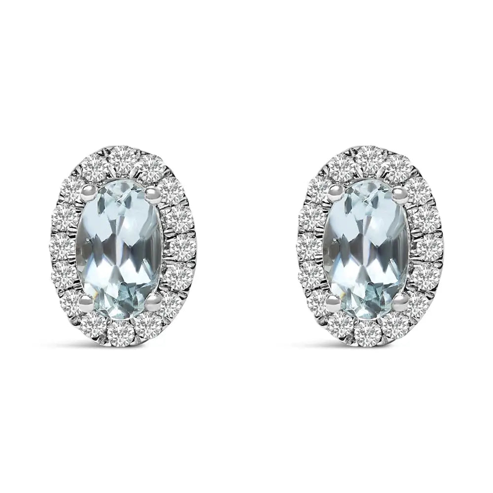 10k White Gold 5x3 Mm Oval Birthstone & Diamond Halo Stud Earrings (i-j Color)