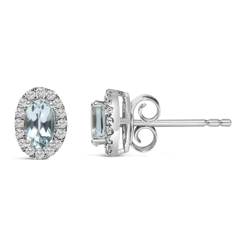 10k White Gold 5x3 Mm Oval Birthstone & Diamond Halo Stud Earrings (i-j Color)