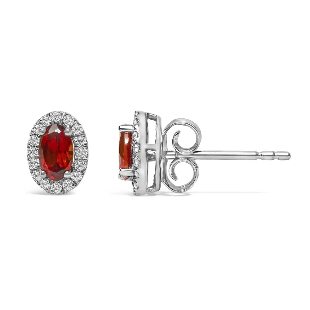 10k White Gold 5x3 Mm Oval Birthstone & Diamond Halo Stud Earrings (i-j Color)