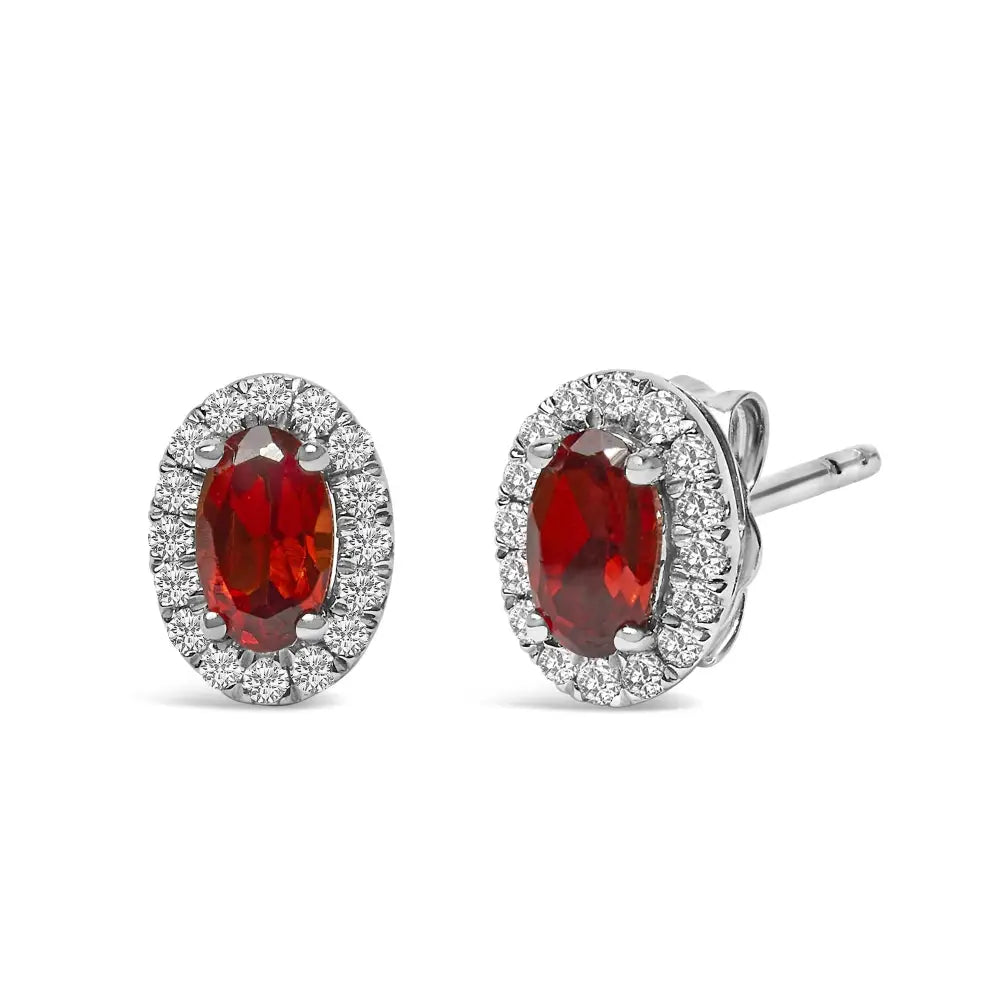 10k White Gold 5x3 Mm Oval Birthstone & Diamond Halo Stud Earrings (i-j Color)