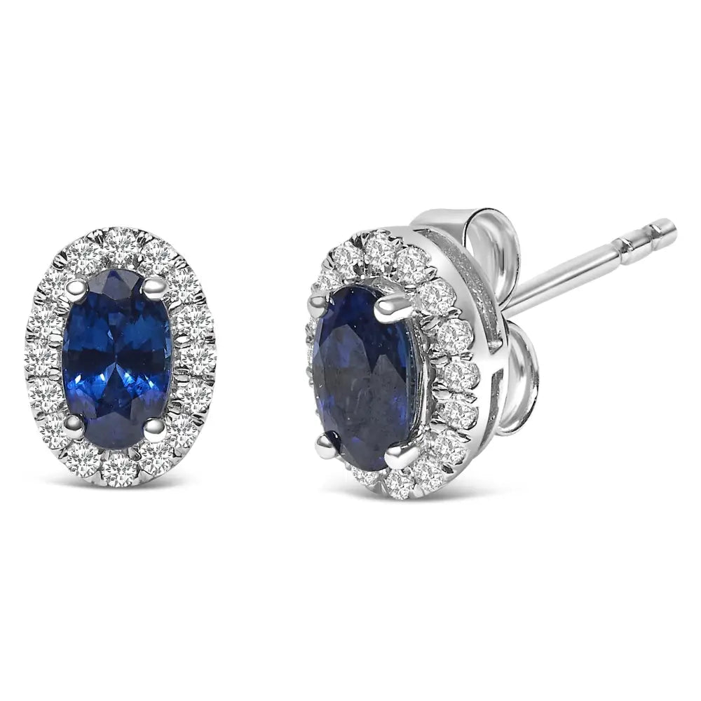 10k White Gold 5x3 Mm Oval Birthstone & Diamond Halo Stud Earrings (i-j Color)