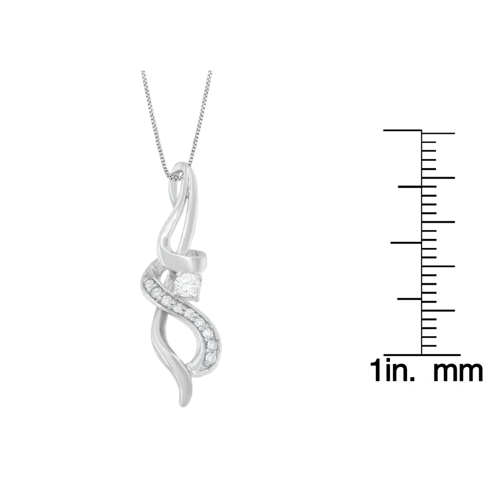 Elegant 10k White Gold Round Cut Diamond Swirl Pendant Necklace