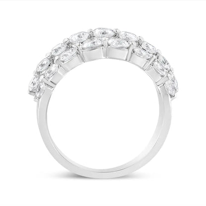 Elegant 10k White Gold Round Natural Diamond 3 Row Band Ring