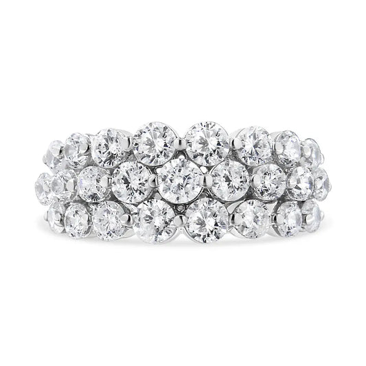 Elegant 10k White Gold Round Natural Diamond 3 Row Band Ring